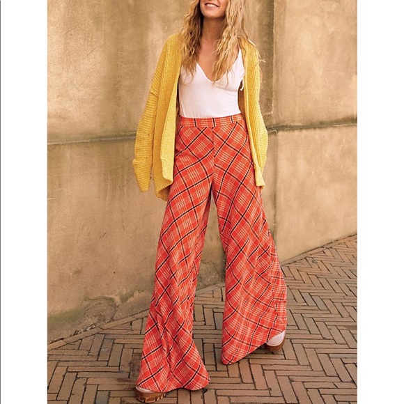 Free People Pants - Free People Wonderland Plaid Print Wide Leg Pants